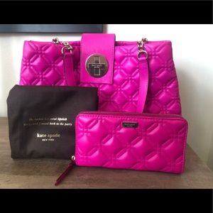 Kate Spade Fuschia Quilted Handbag & Wallet Set